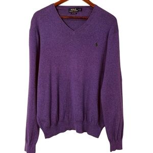 Polo Ralph Lauren Purple V Neck Pullover Sweater Pima Cotton Preppy Mens Size L